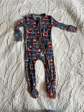 Posh Peanut Bamboo Blue Santa Print Footed One-Piece